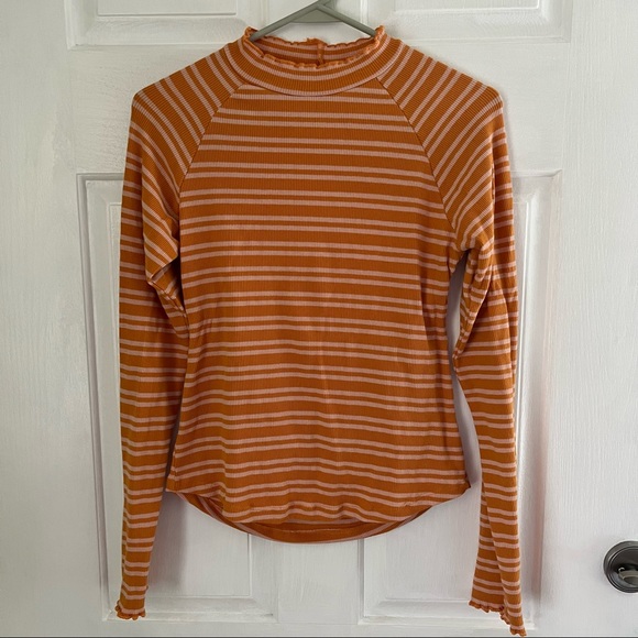 Free People Sunday Afternoon Copper Striped Cutout Back Long Sleeve Top - Picture 2 of 7
